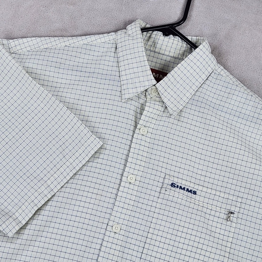 Simms Shirt Mens Large White Check 3XDRY Short Sleeve Button Up Fishing